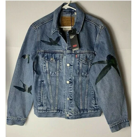 New Vintage Levi's Denim Blue Trucker Work Button Up Jean Jacket Songbird Size M